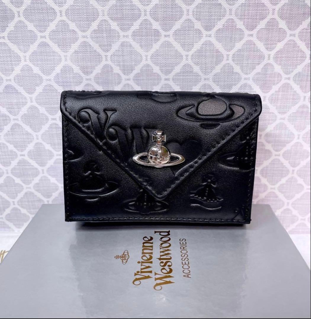 【内柄も素敵☆最新】Vivienne Westwood 三折財布 マット 黒