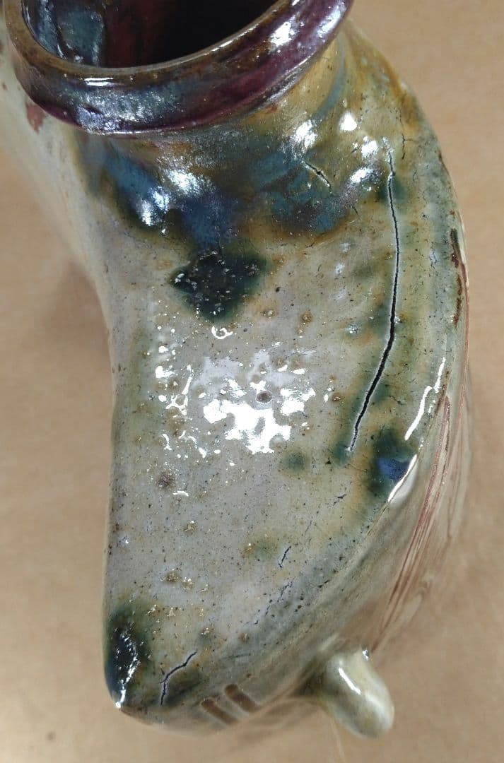 【本物保証】金城次郎 魚紋抱瓶 共箱 栞 人間国宝 壺屋焼 壷屋焼 双魚紋抱瓶