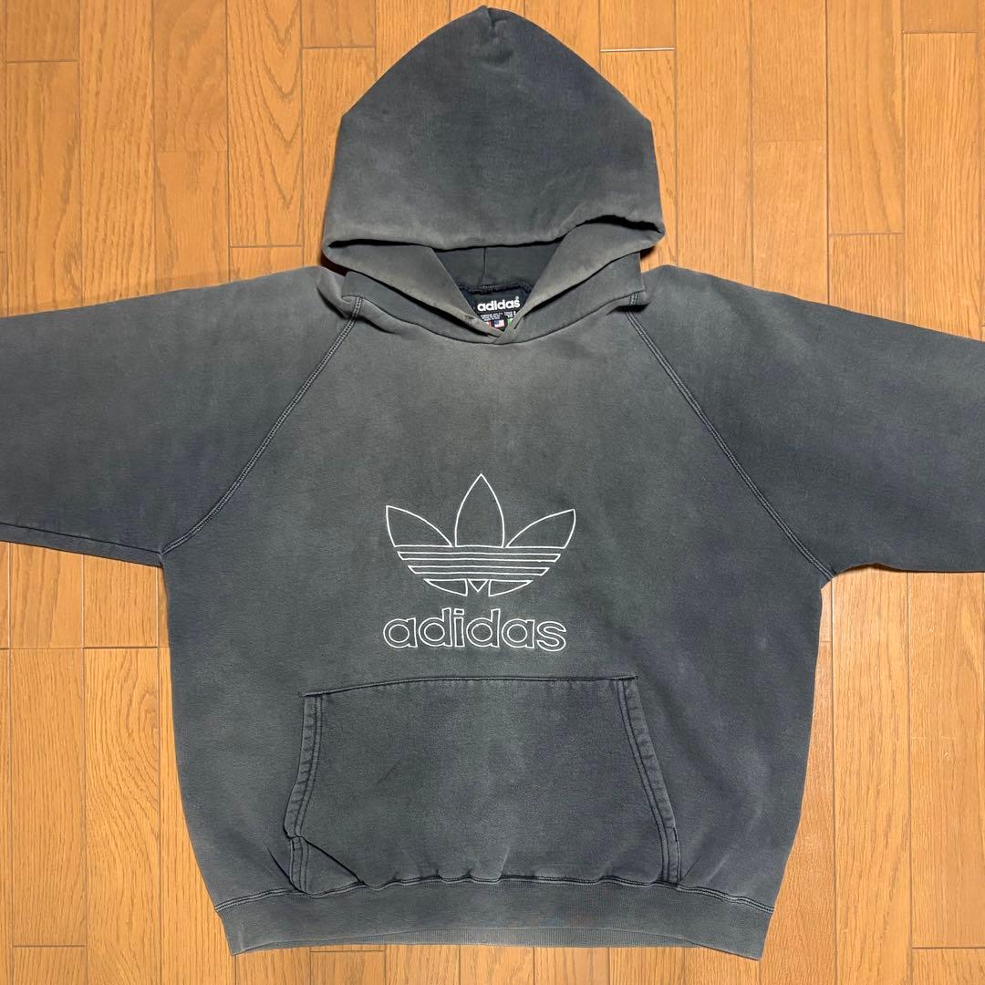 80s adidas Lサイズ　短丈　フェード　ブラック　ヴィンテージ　古着