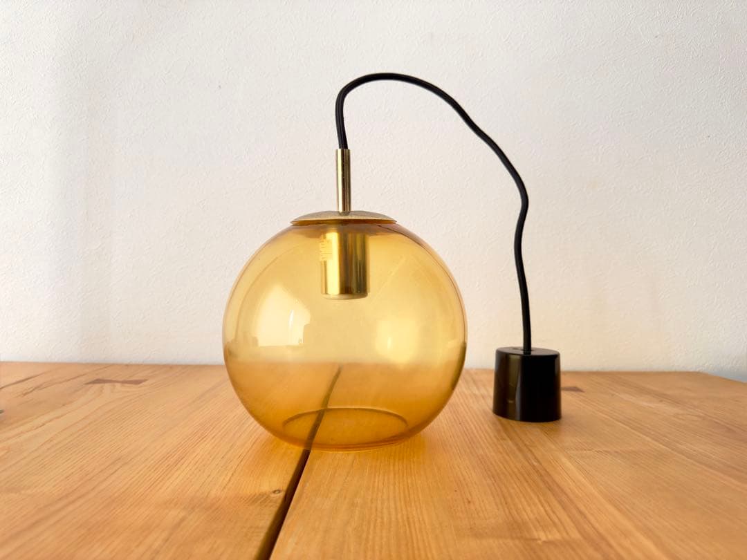 オレンジ アンバー ガラス シェード ペンダントライト 昭和 レトロ 2個セット