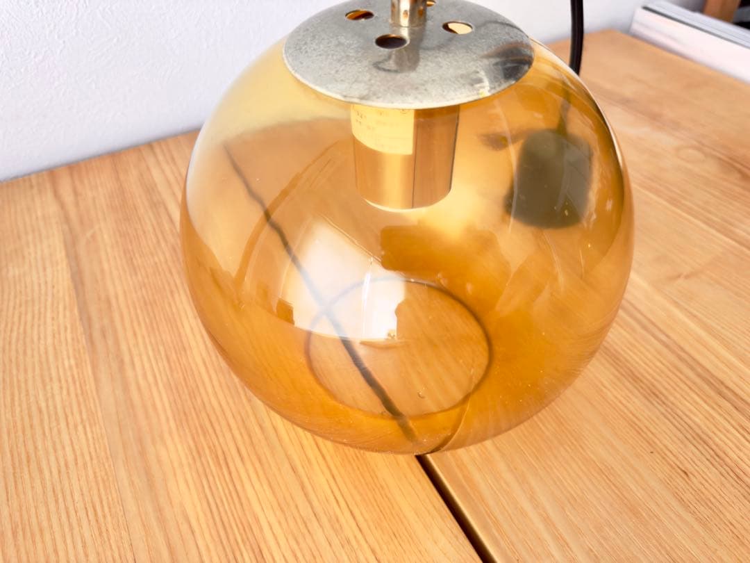 オレンジ アンバー ガラス シェード ペンダントライト 昭和 レトロ 2個セット