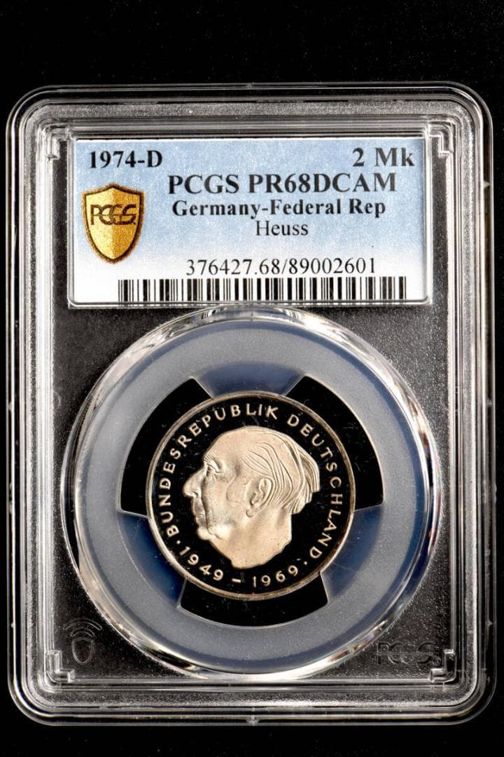 ⭐️【PCGS PR68DCAM 】1974-D ドイツ 2Mk銀貨 Heuss