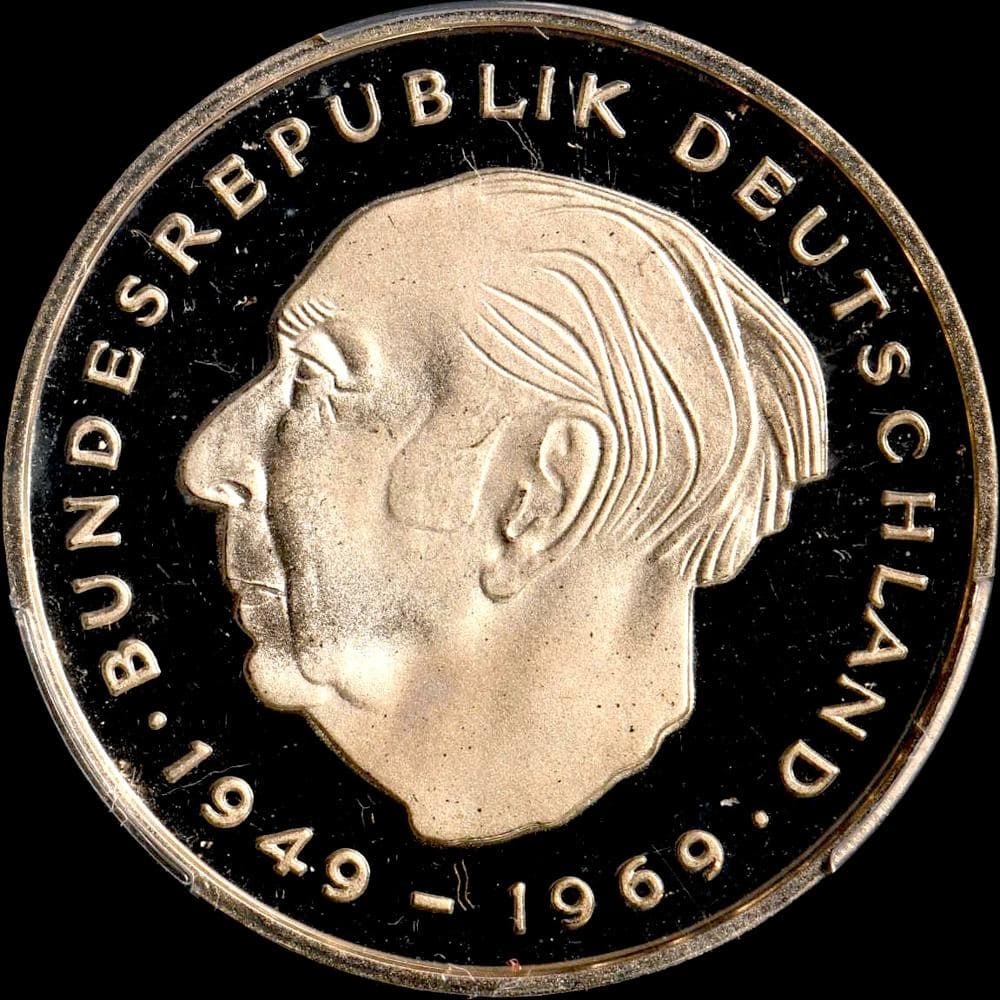 ⭐️【PCGS PR68DCAM 】1974-D ドイツ 2Mk銀貨 Heuss