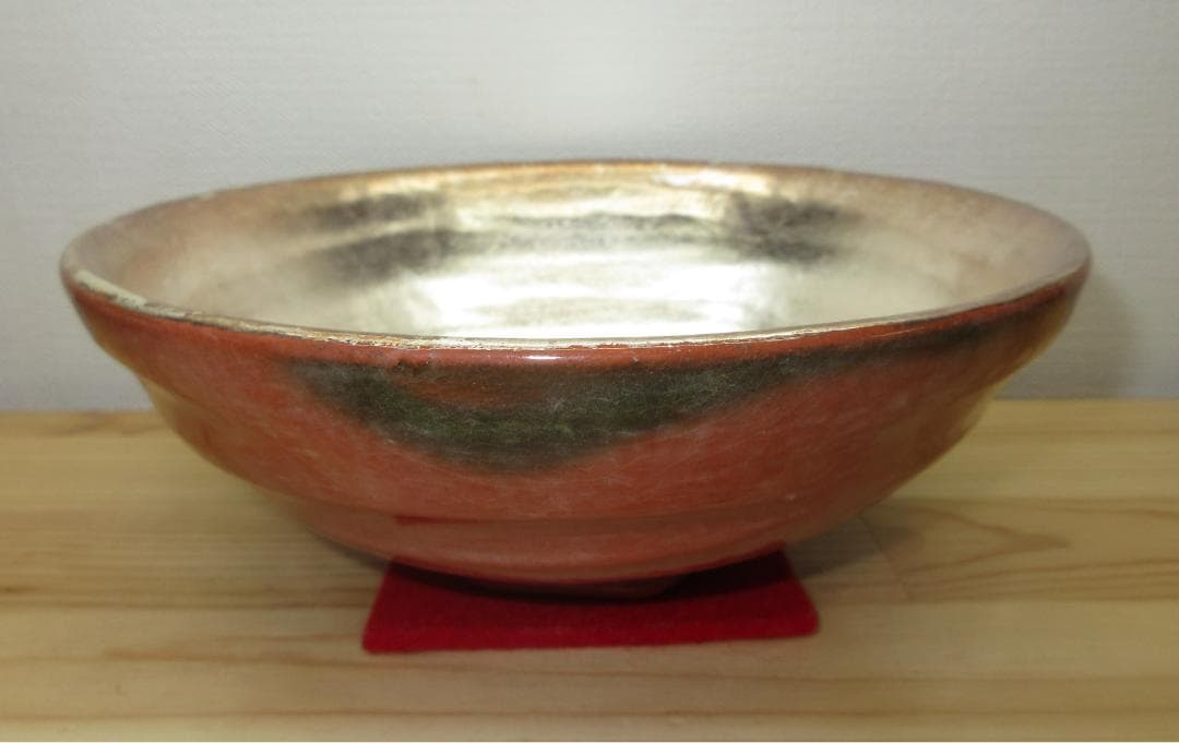 送料込【逢絢亭】茶道具 嶋台茶碗 京焼 赤楽 金銀一双 一楽作 共箱入り