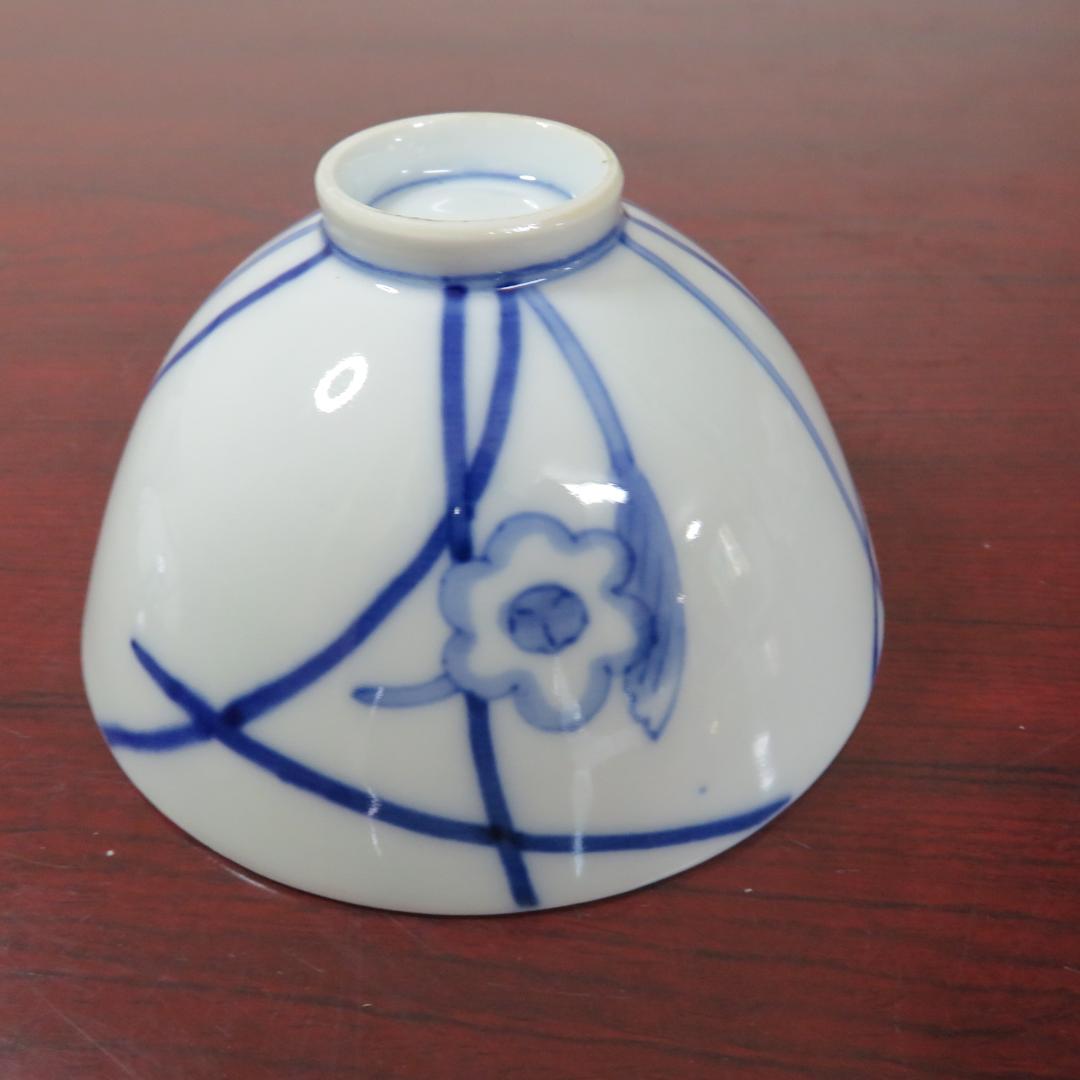 蓋物 染付 草花文様 5客 角倉 明治 窯傷 シンプル 繊細