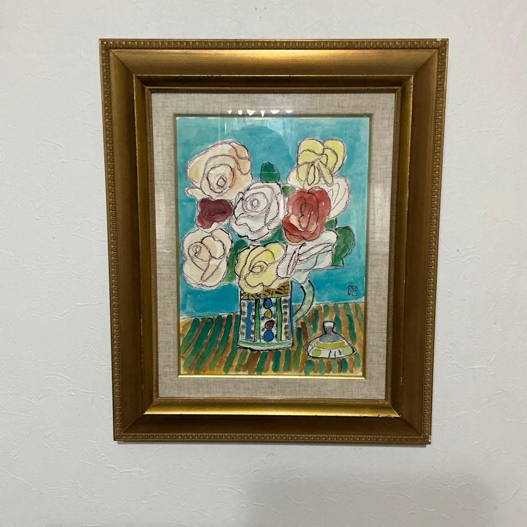 鈴木信太郎　薔薇　水彩画　真作