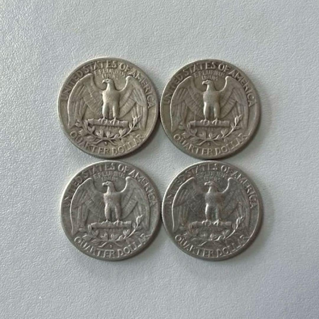 1964年以前のみ 銀製 ワシントンクォーターダラー 25セント硬貨 4枚
