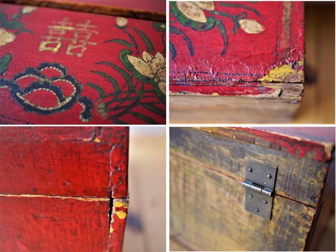 赤塗木箱　バニティージュエリーボックス　双喜吉祥図案　祝結婚記念　中国