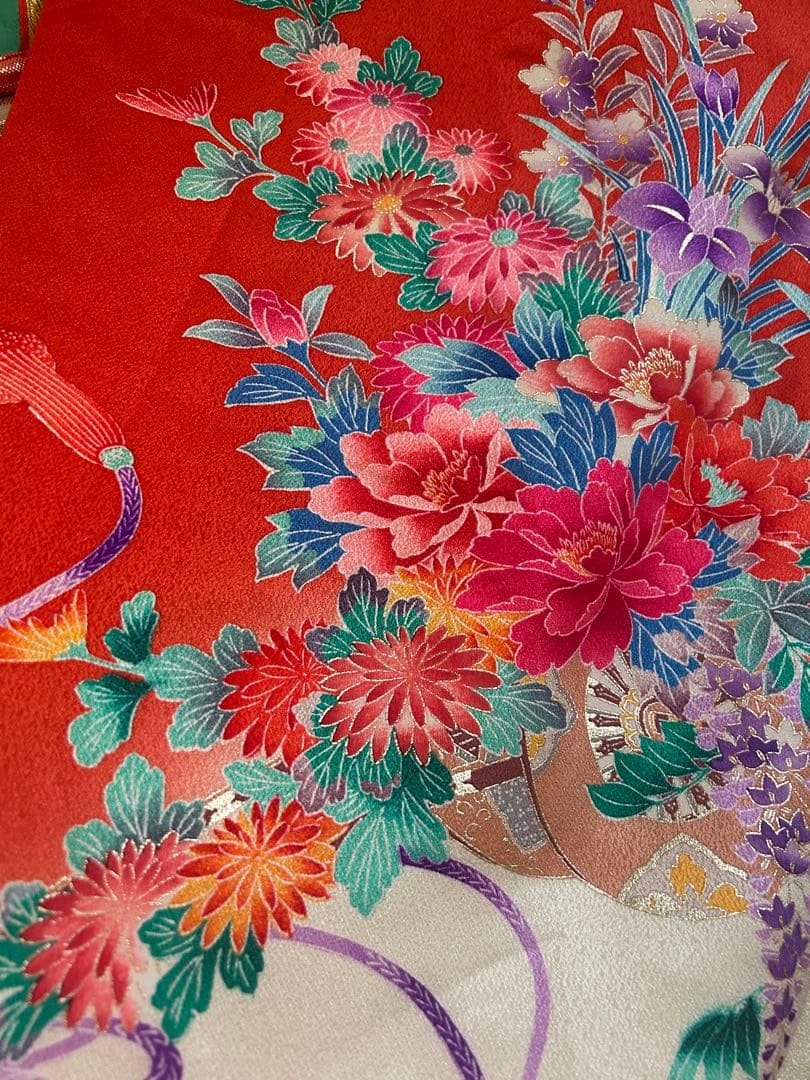 7歳　七五三　ちりめん正絹着物　古典柄　帯　帯揚げ　帯締め　しごき　セット