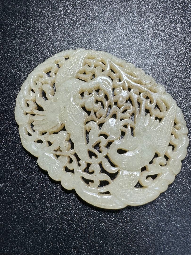 清時代　仙鶴の舞和田玉 細密雕刻 極細工 掛件 和田玉彫り 美品 中国古美術