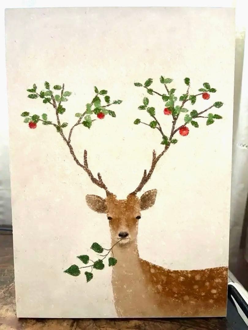 赤い実　Akira Kusaka シカと植物のアート作品