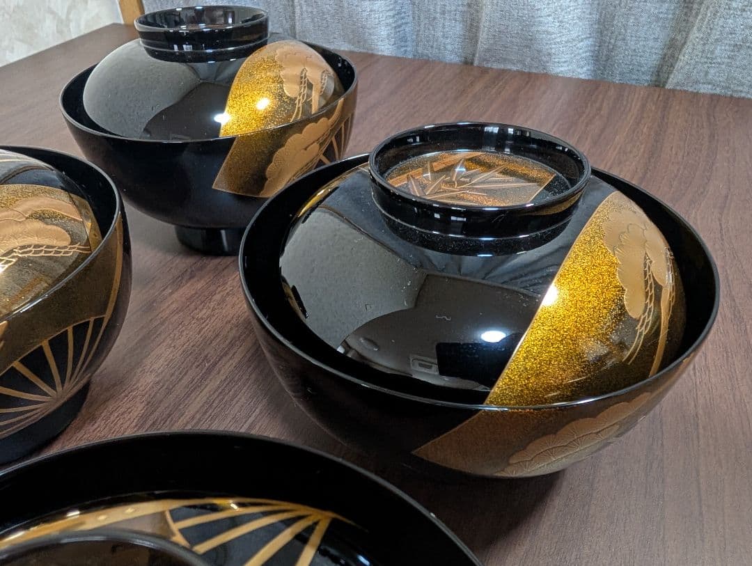 蒔絵　扇面　松竹梅　吸物椀　雑煮椀　煮物椀　５客セット　輪島塗