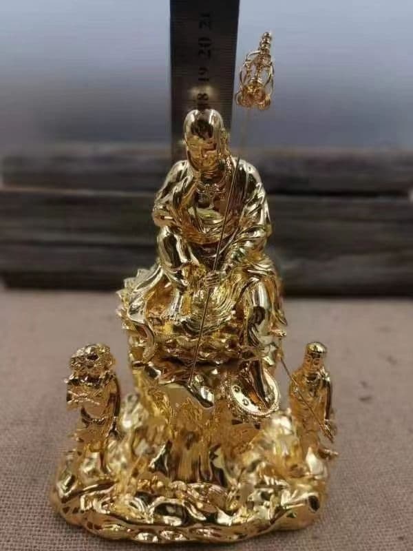 【修縁堂】メッキ 延命地蔵 置物 仏像 地蔵菩薩 仏教工芸品 鎮宅辟邪 真鍮製