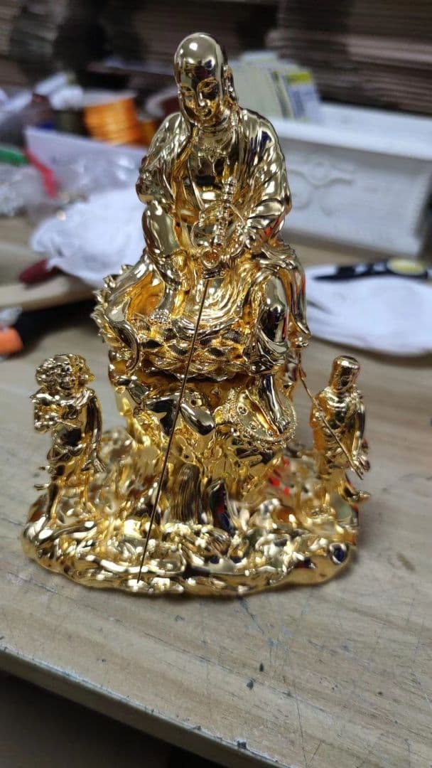 【修縁堂】メッキ 延命地蔵 置物 仏像 地蔵菩薩 仏教工芸品 鎮宅辟邪 真鍮製