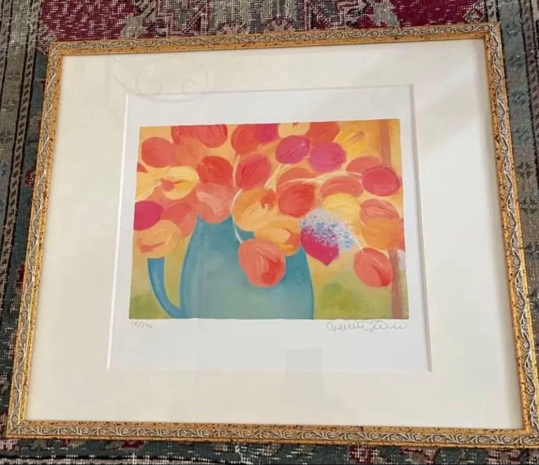 限定版画　47×55 ジニー・キム　ジクレー　サイン、ED、証明書　額入り　黄色