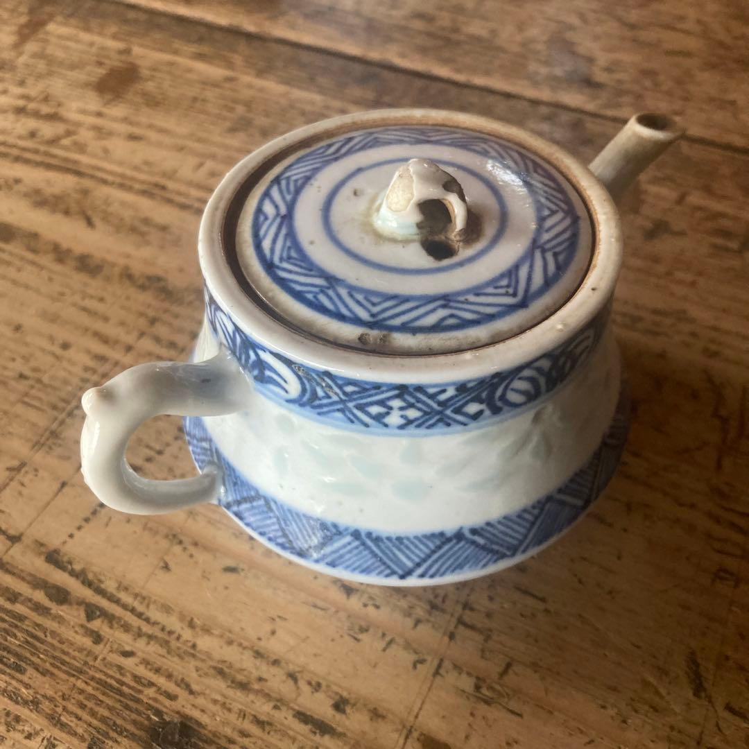 急須　茶壺　中国古玩　清　景徳鎮　蛍手　煎茶　中国茶　民藝　骨董　アンティーク