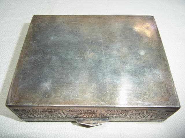 希少 美品 ◆総銀製 アラビア彫金 宝石箱 （アラビア文字 銀ホールマーク付き）