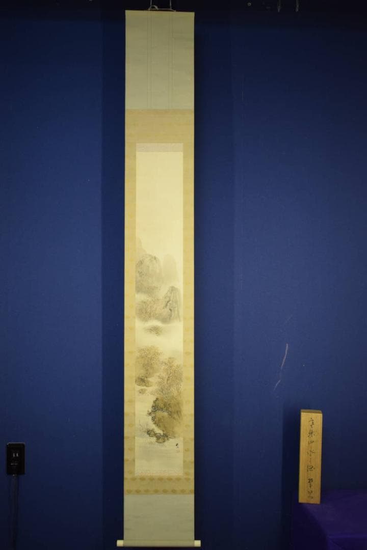 真作/奥谷秋石/寒林山水之図/山水図/桐共箱付/布袋屋掛軸A-38