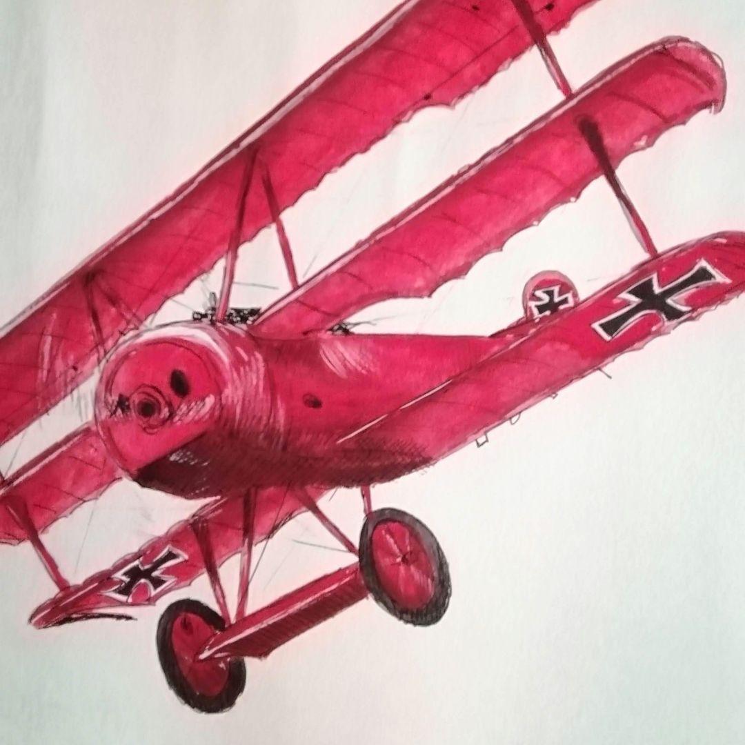 水彩画　「レッドバロン」　ドイツ空軍　マンフレート・フォン・リヒトホーフェン