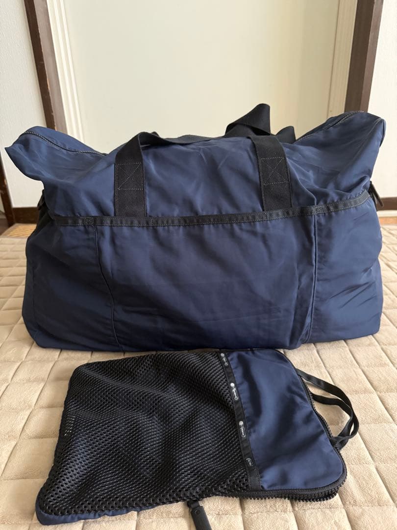 ネイビー ボストンバッグ メッシュポーチ付き