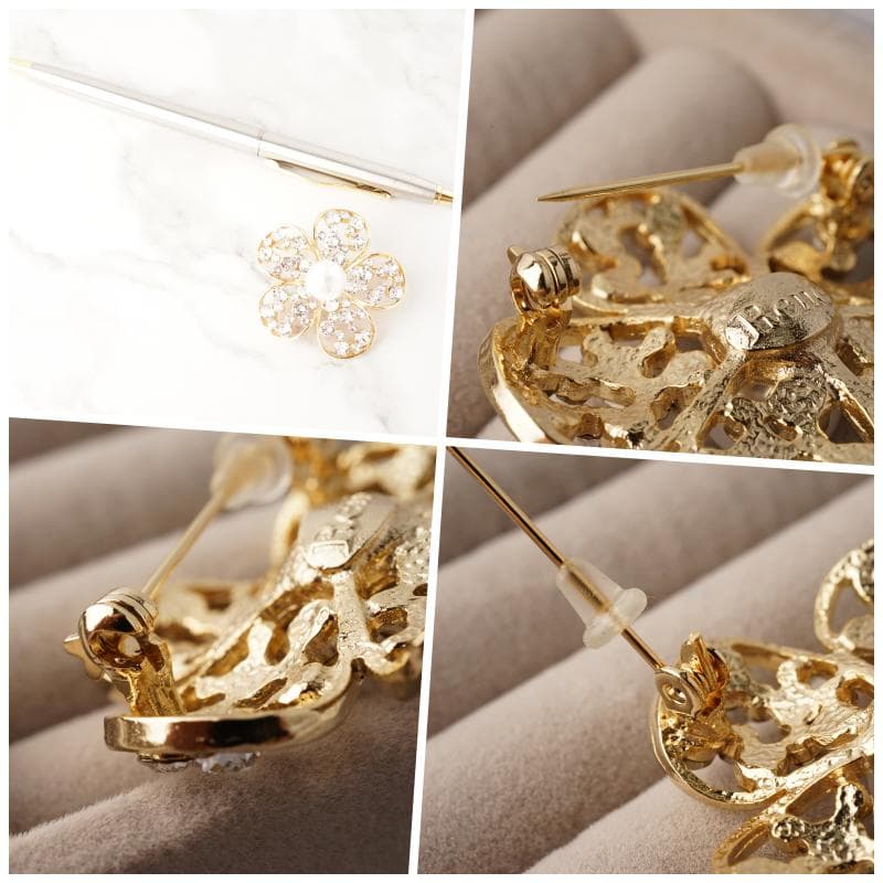 Rene ルネ パール お花 フラワーモチーフ クリスタルブローチ 中 ビジュー