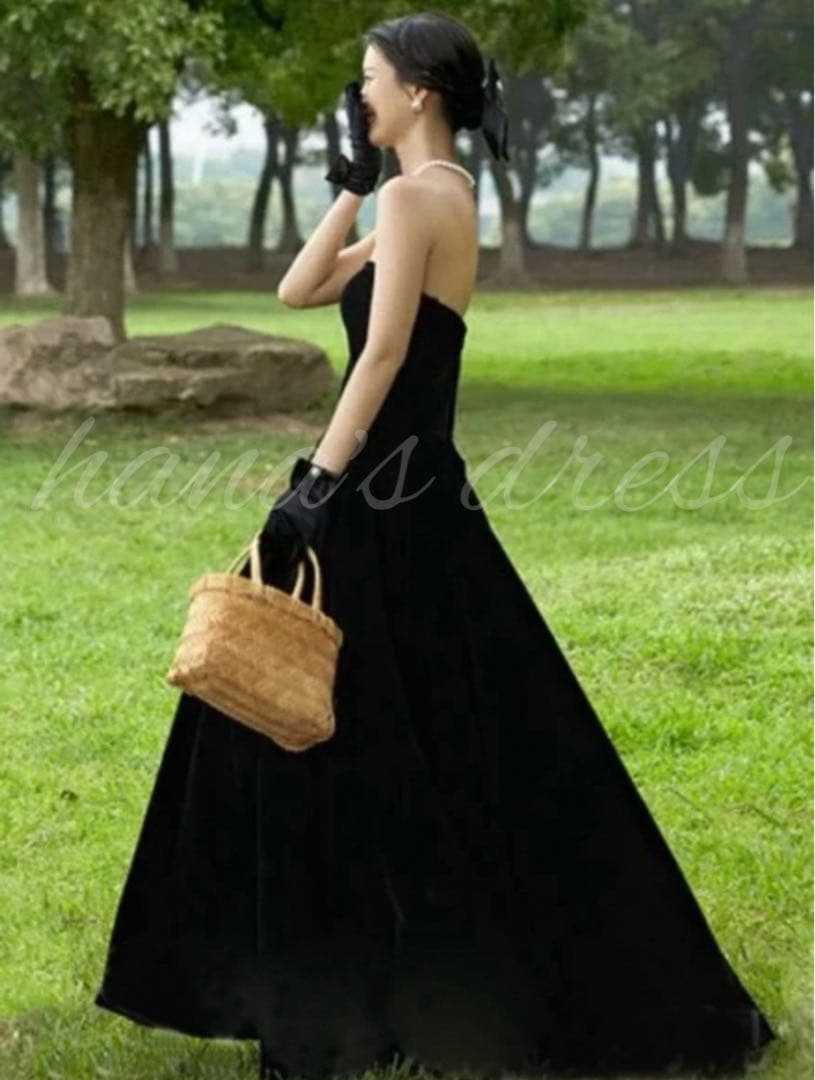 【前撮り・謝恩会】ブラックドレス 黒 ベルベット ベロア キラキラ 美シルエット