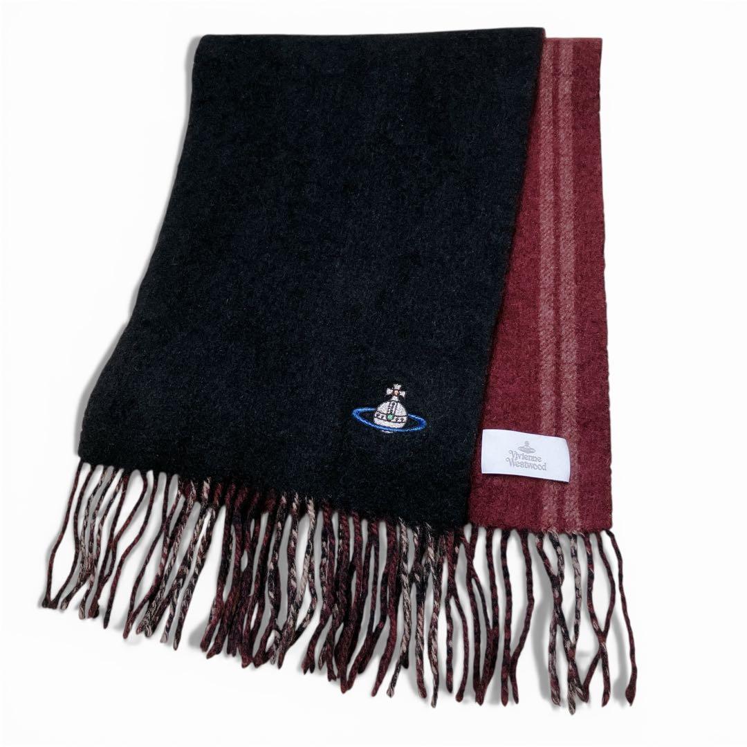 ヴィヴィアンウエストウッド/カシミヤ100%/ラメ オーブ/リバーシブルマフラー