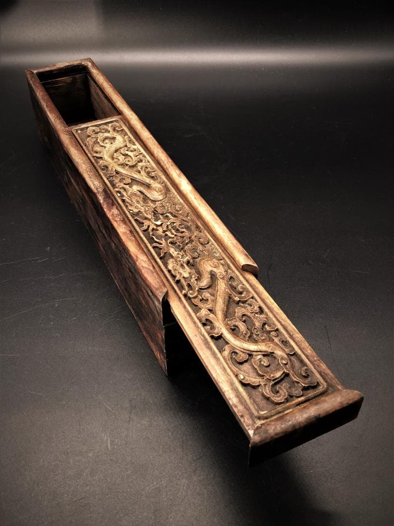 【 双龍（雨龍）唐木箱 】 清朝古玩・骨董