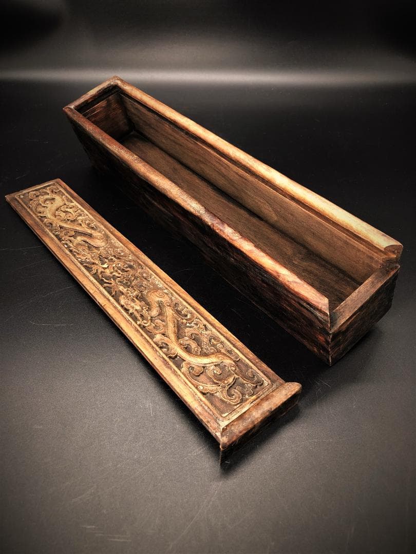 【 双龍（雨龍）唐木箱 】 清朝古玩・骨董