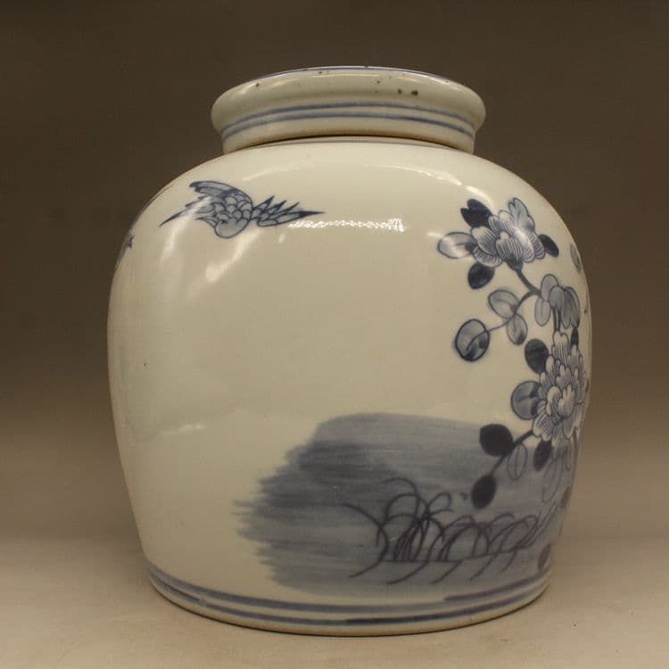 清光緒鯖牡丹花蓋缶 景徳鎮 陶磁器 装飾品 現代工芸品 美術品 置物