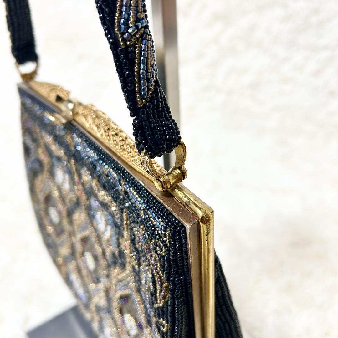 柏ビーズ フォーマルバッグ ビーズバッグ がま口 和装バッグ 冠婚葬祭 総ビーズ