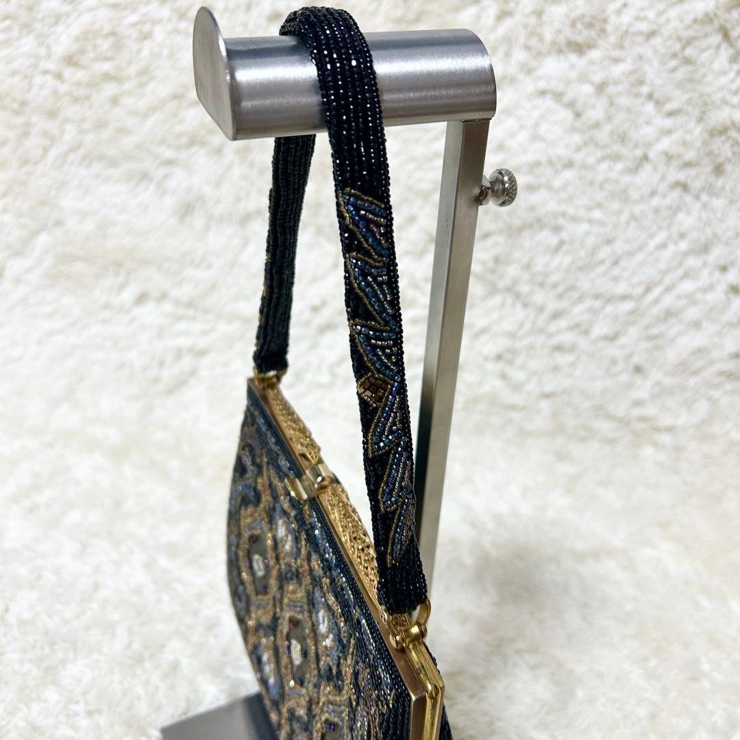 柏ビーズ フォーマルバッグ ビーズバッグ がま口 和装バッグ 冠婚葬祭 総ビーズ