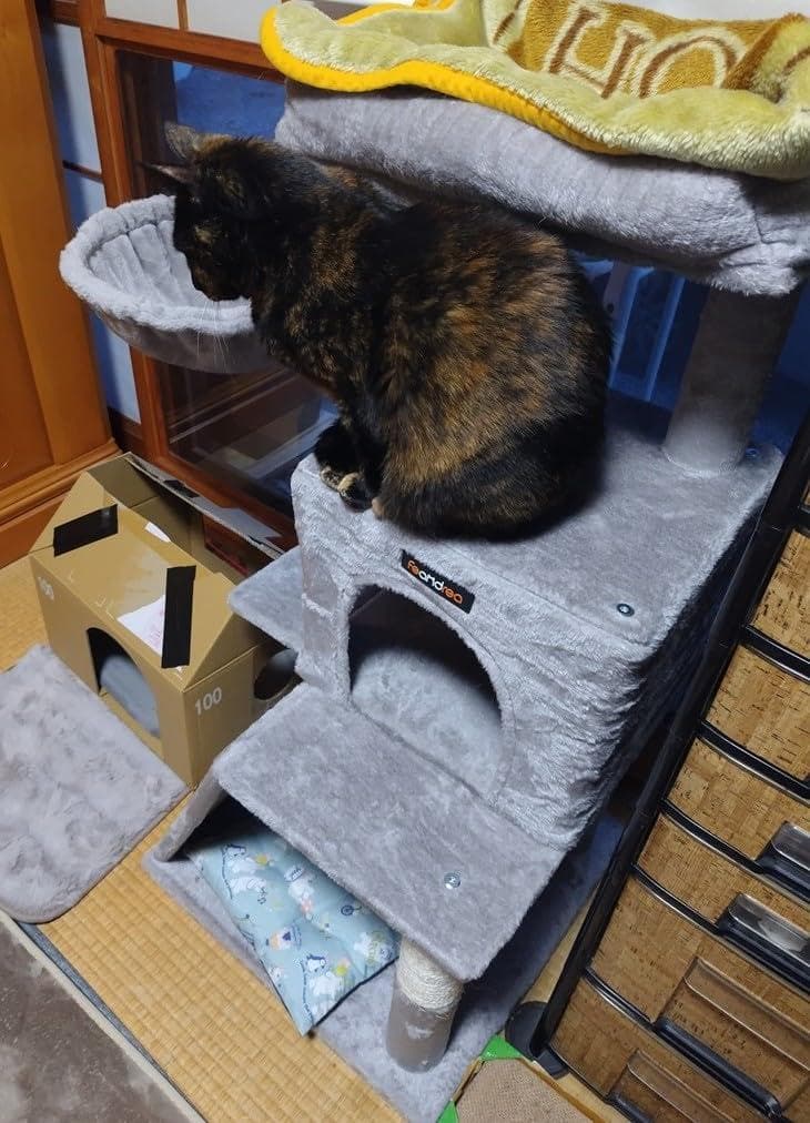 キャットタワー 大型猫 ハンモック耐荷重10KG 猫タワー 天然サイザル 広いハ