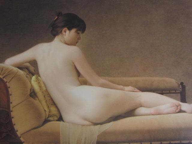 森本草介、【カウチのポーズ】、希少な額装用画集より、新品額装付