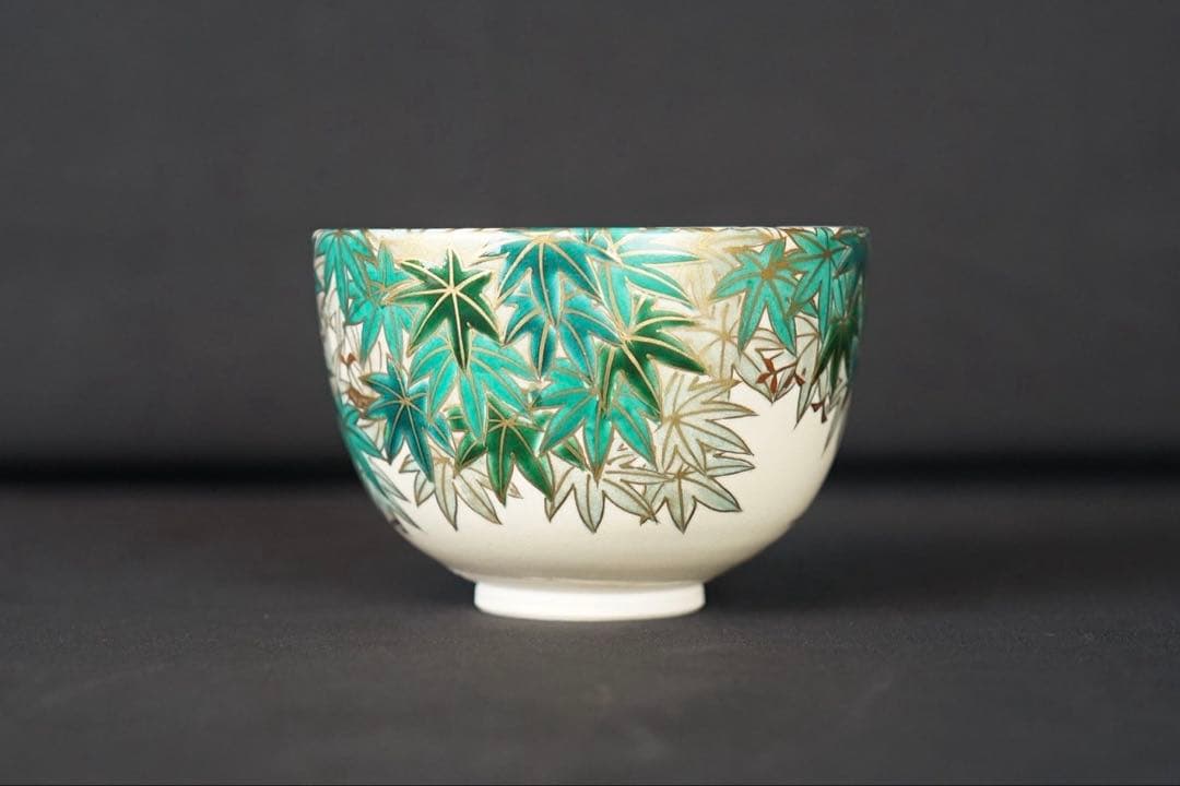 杉田祥平 清閑寺窯 色絵青楓 茶碗 共箱 茶道具