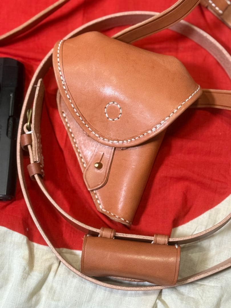 日本軍 ブローニングM1910用ホルスター＋小型拳銃弾薬盒とベルトセット★複製品