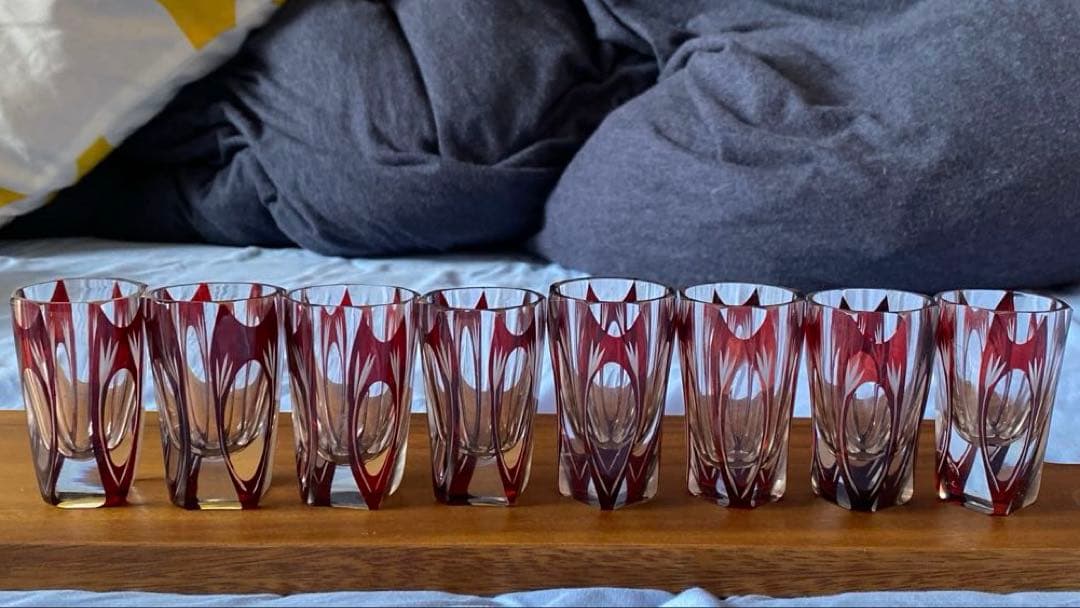 切子　ショットグラス　赤　アンティーク　8客セット