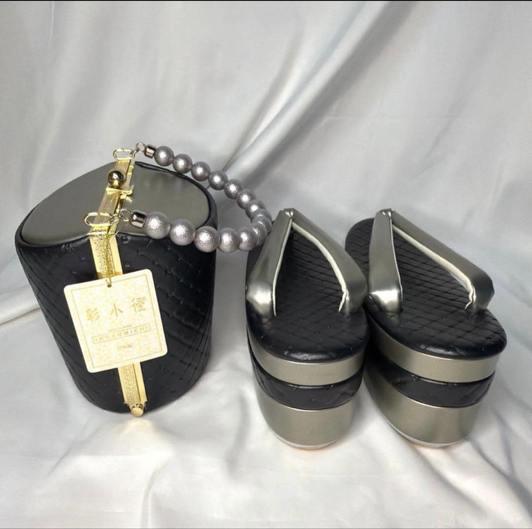 新品　草履　バッグ　セット　黒　2026年秋冬新作モデル　振袖用　フリーサイズ