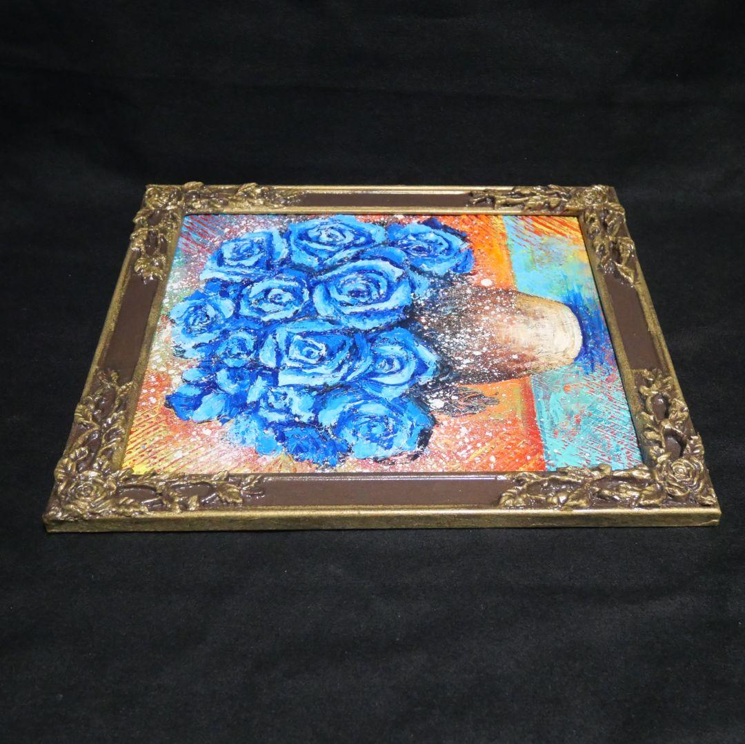油絵 油彩 油彩画 絵 絵画【青い薔薇】