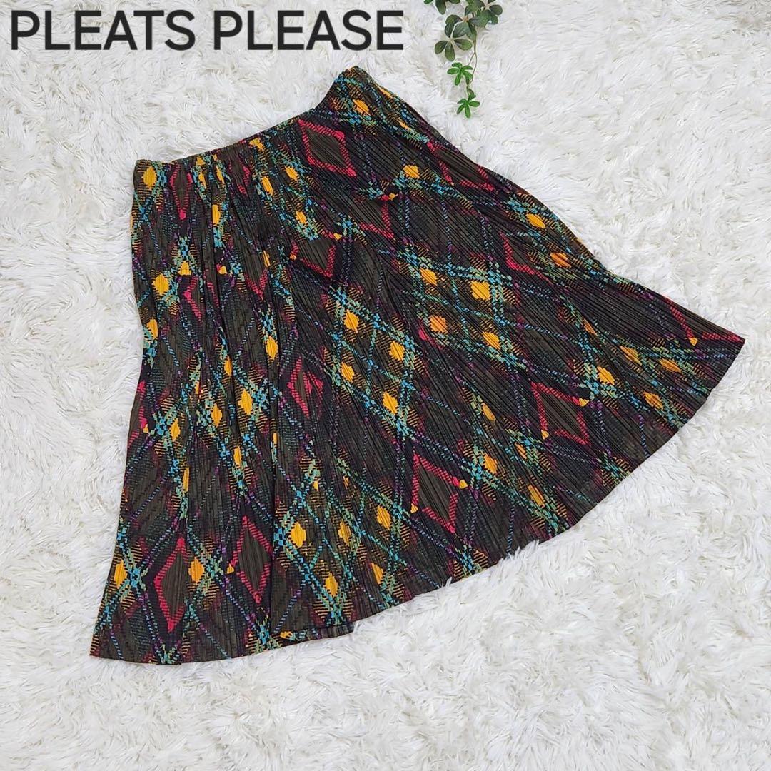 PLEATS PLEASE アーガイルフレアスカート 幾何学模様プリーツブリーズ