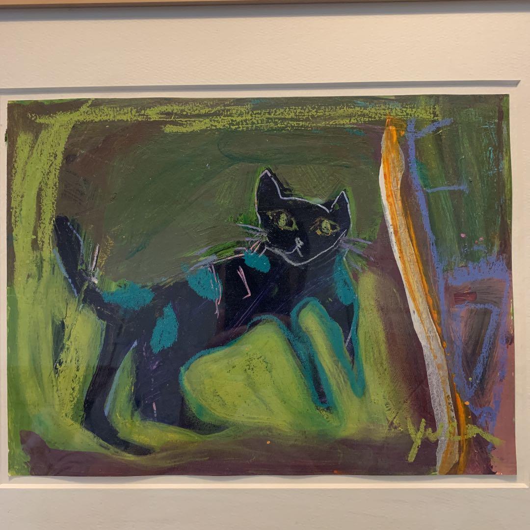 長谷川ゆか　タイトル「おでかけ」　猫の絵画
