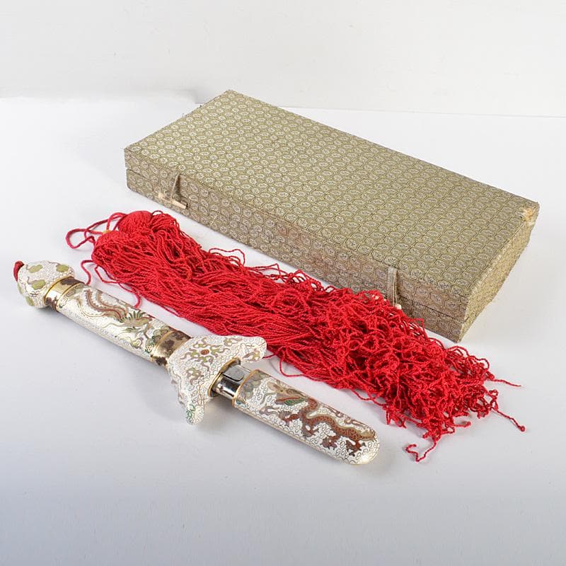 中国　仙鶴　武木研究院　七宝装飾品　鉄製　伸縮剣　箱付　C　5986C