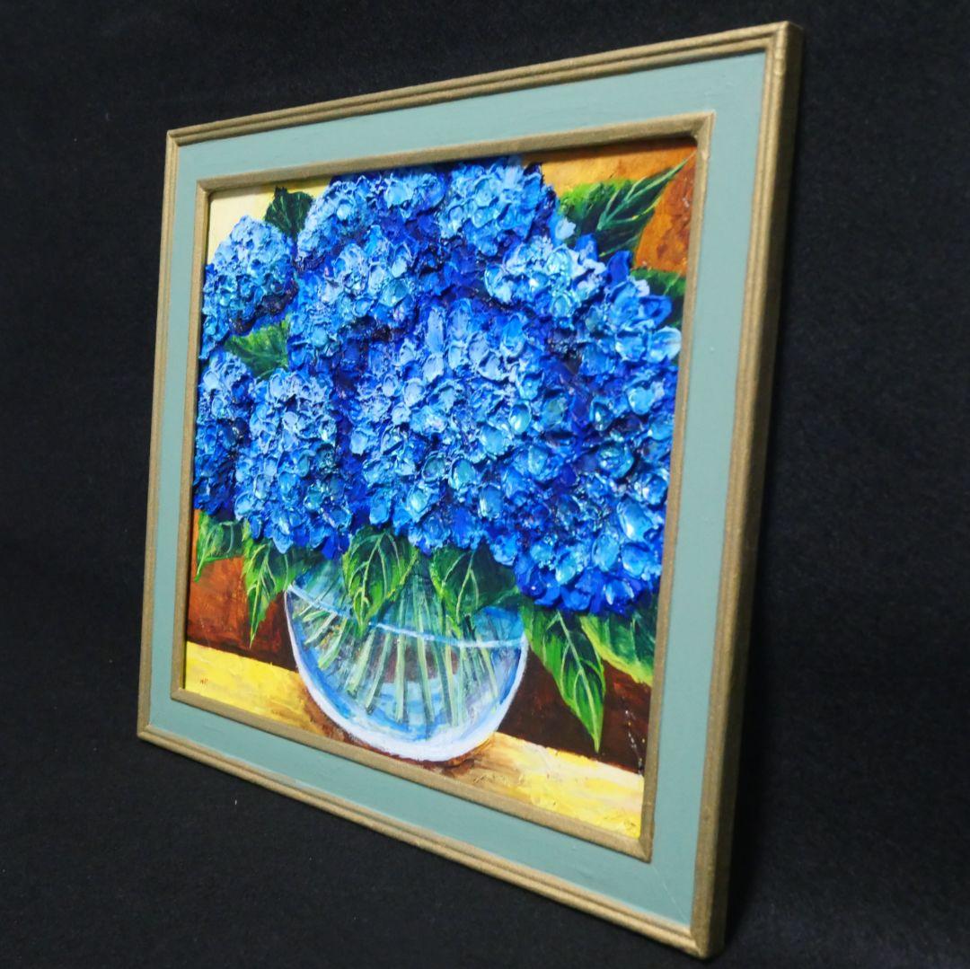 油絵 油彩 油彩画 絵 絵画【青い紫陽花】