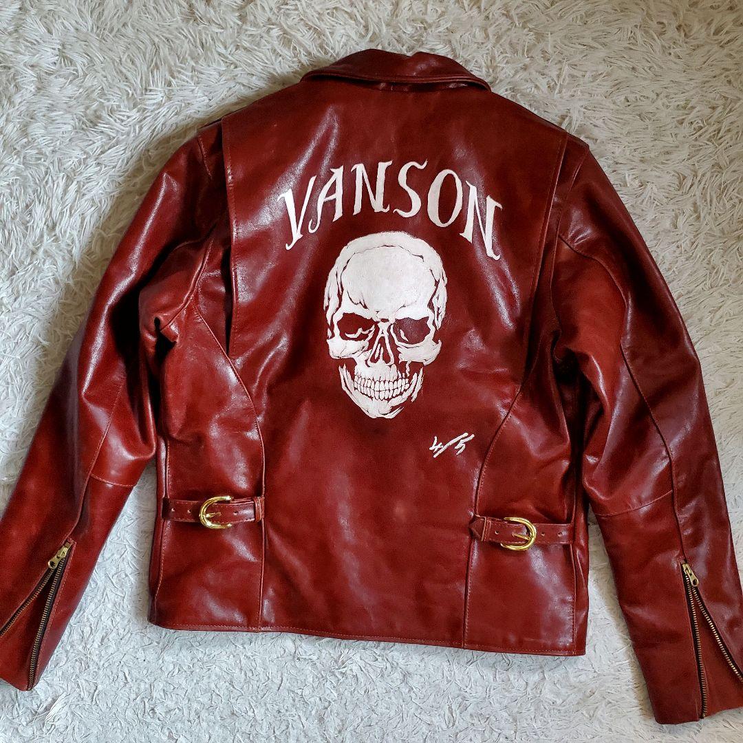 極美品 VANSON シングルライダース バックプリント スカル 40