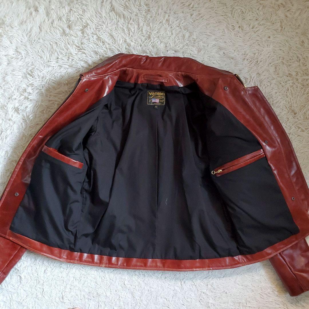 極美品 VANSON シングルライダース バックプリント スカル 40