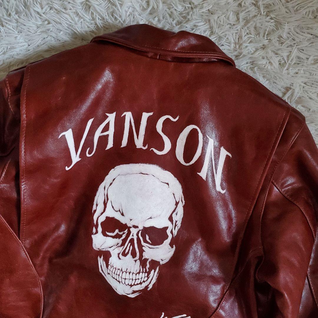極美品 VANSON シングルライダース バックプリント スカル 40