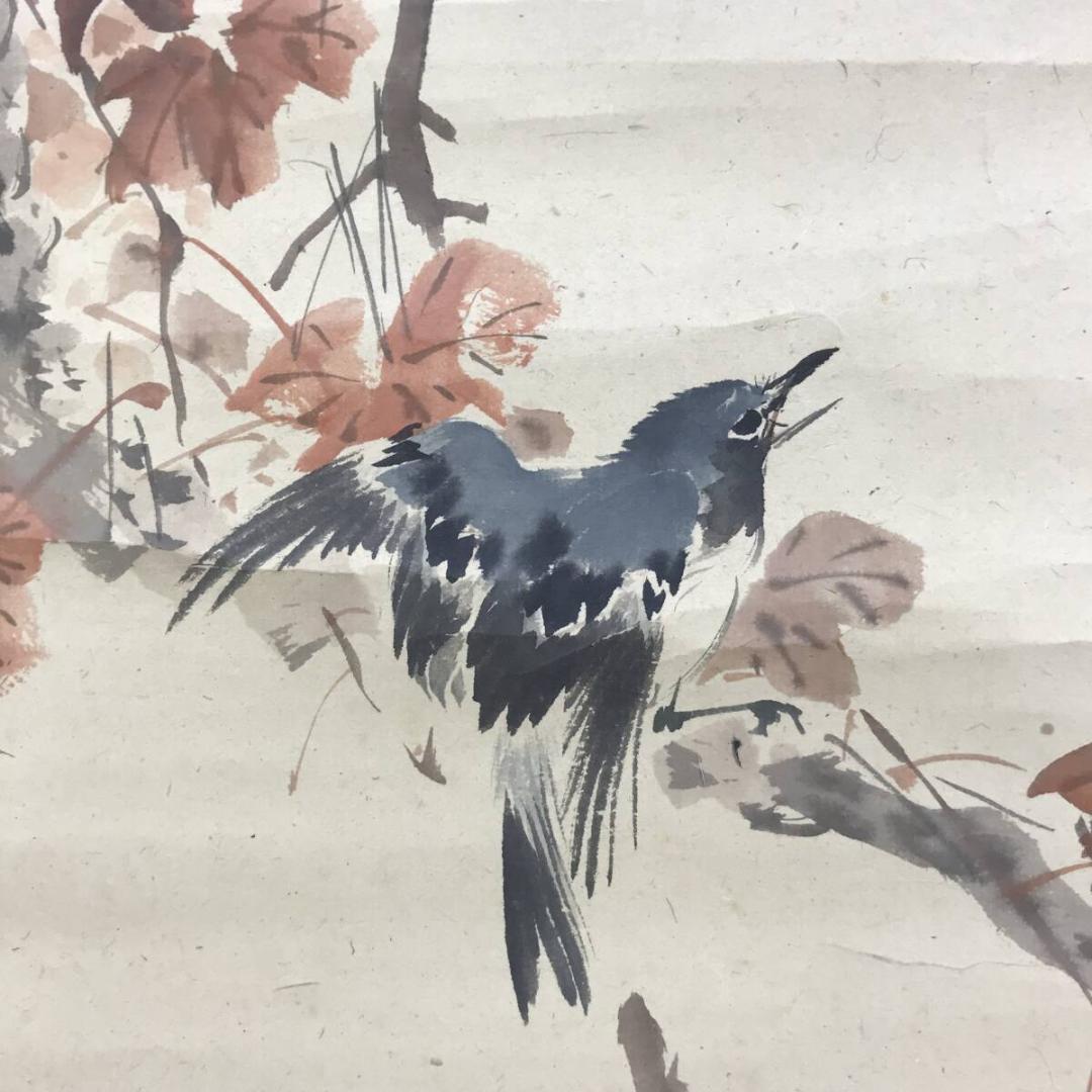 真作/池上秀畝/花鳥図/紅葉小禽図/秋草小鳥図/掛軸/名家伝来/AH-711