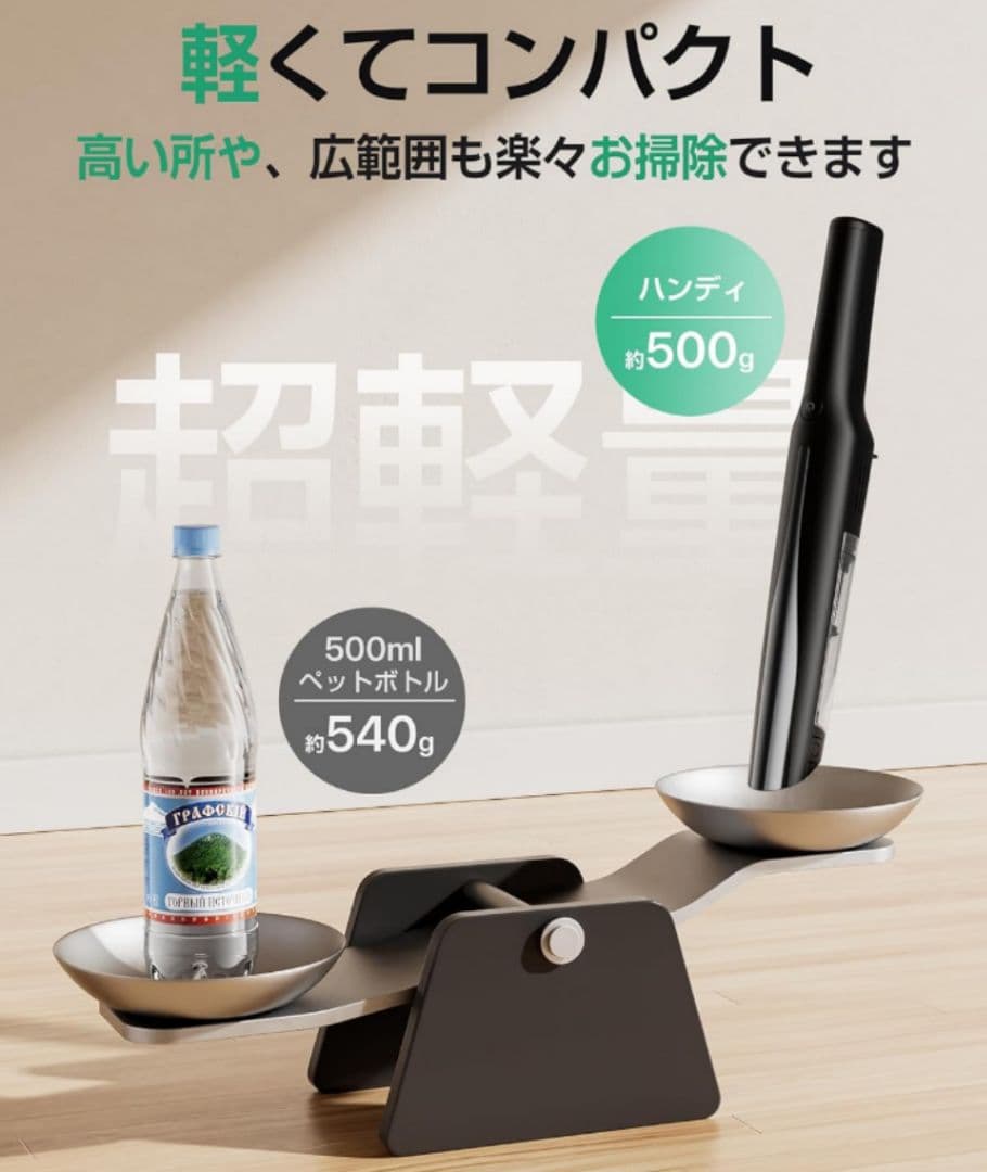 コードレス 掃除機 0.5kg 軽量 45000Pa 強力吸引 45分稼働 充電