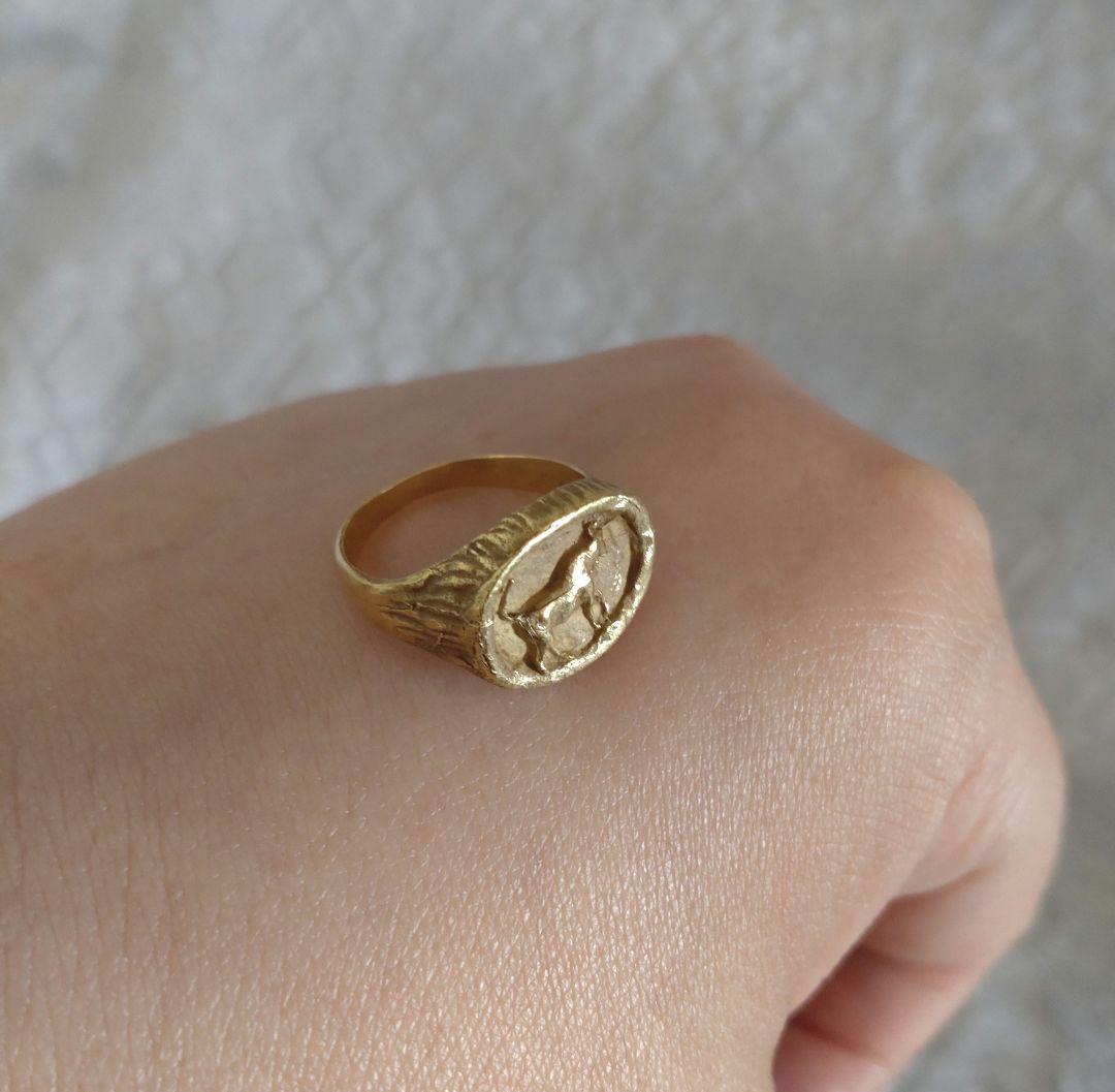 ☆アンティークK18ゴールド バッファローのリング5.6g 8号サイズ☆