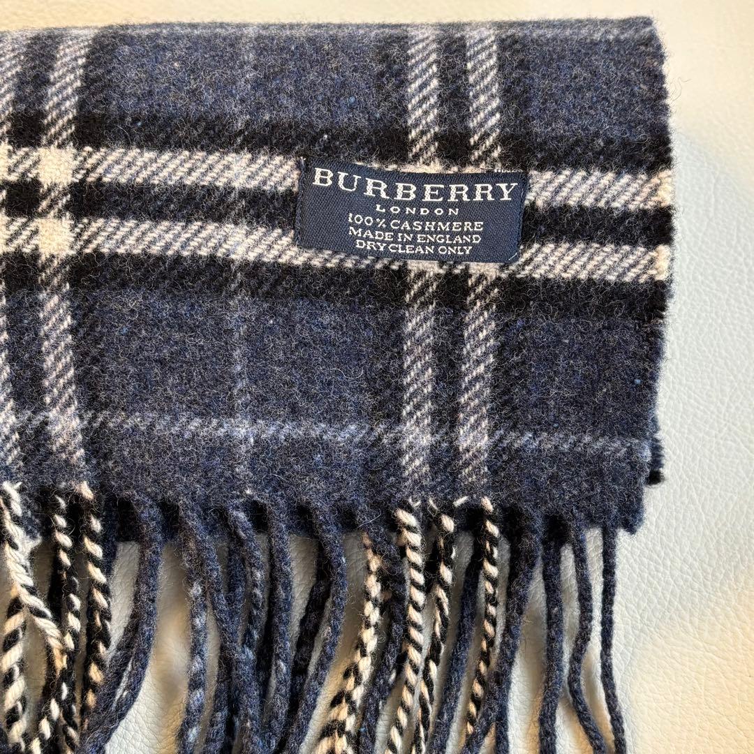 【極美品】バーバリーロンドン カシミヤ100% マフラー ネイビー ノバチェック